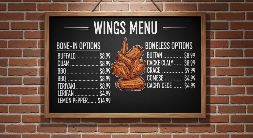Wings Menu – Bone-In & Boneless Options